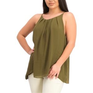 Vince Camuto Pleated Shell Tank Top in Olive size Medium NWT Sleeveless Flowy